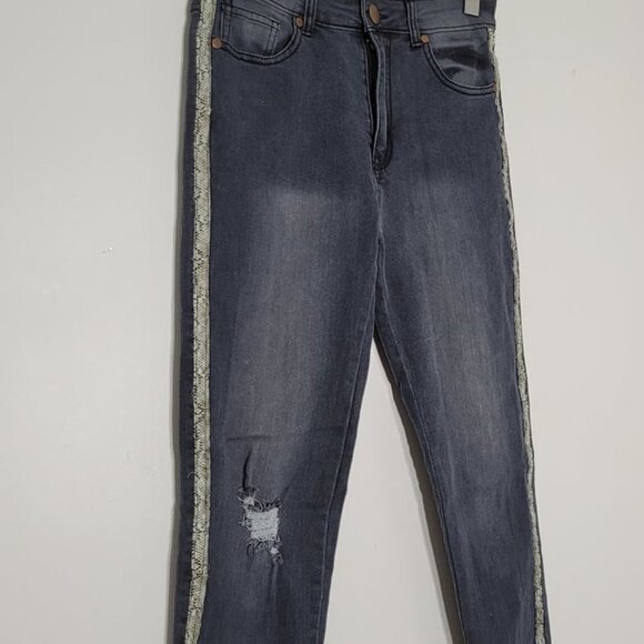 Eighty Two Charcoal Classic Snakeskin Trim "Shortie" Skinny Jeans Size 3 - Picture 7 of 11